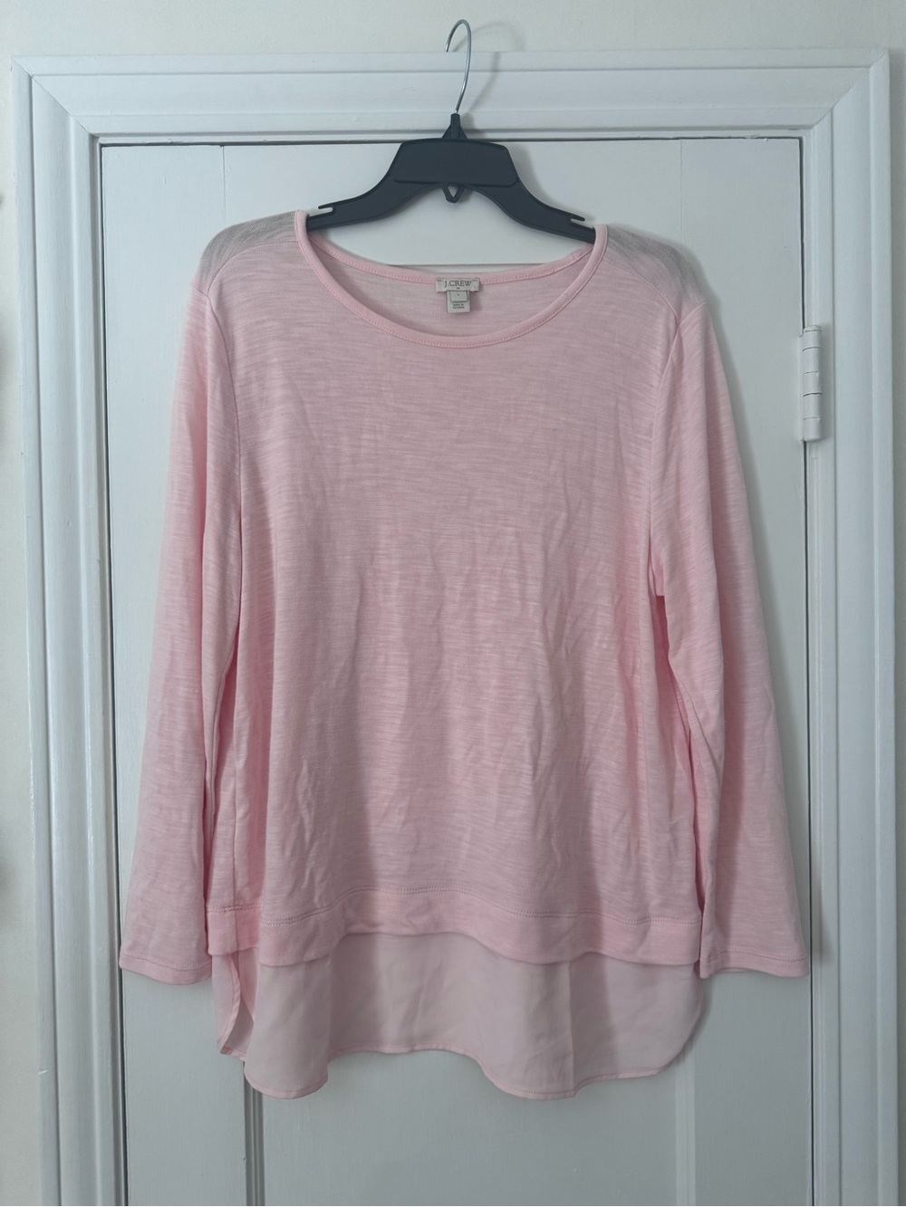 J. Crew Light Pink Layered Hem Long Sleeve Tee Size L